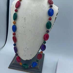 Vintage multi colored glass long necklace.